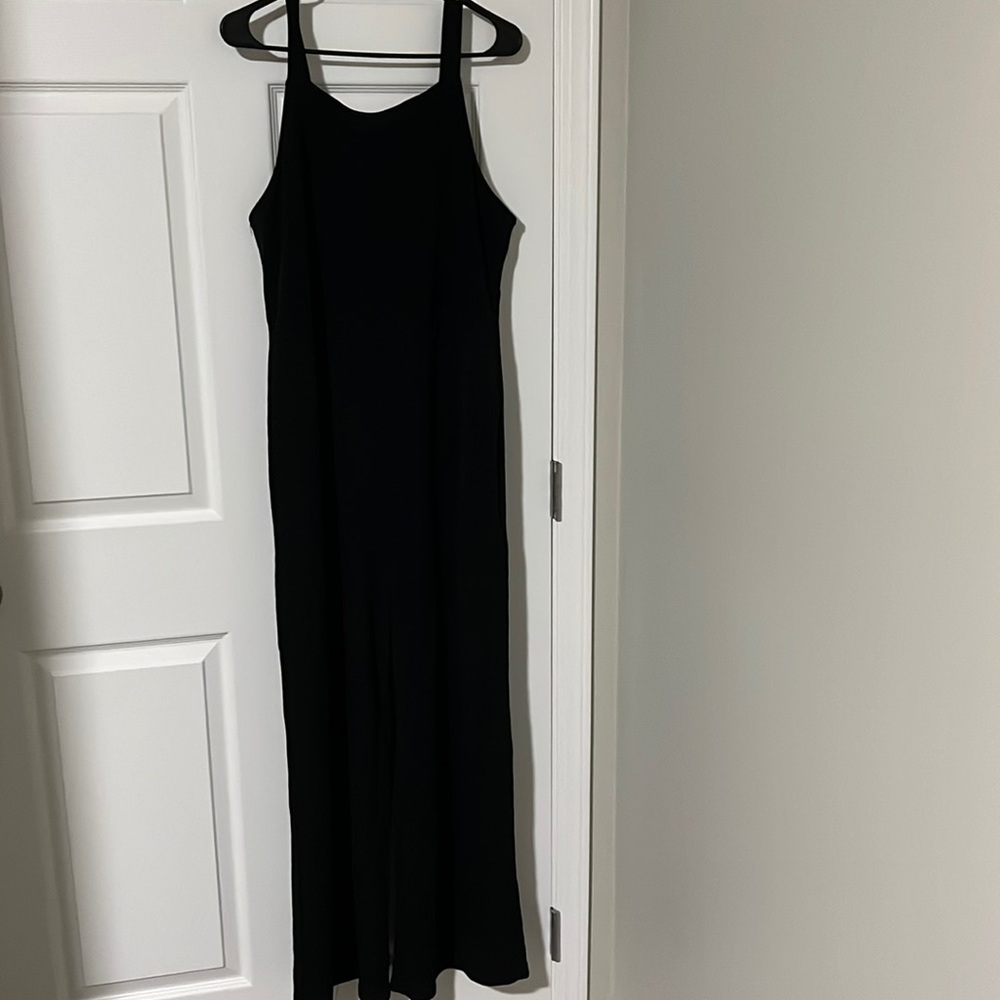 Floor length black jumpsuit with pockets